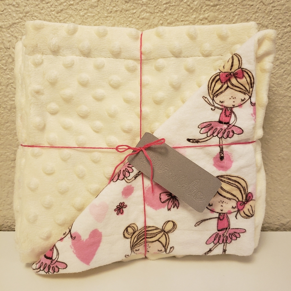 New Handmade 25"x25" Minky And Snuggle Flannel Cuddle Blanket - Cream Ballerinas
